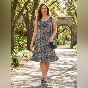 True Envy Black White Paisley Sleeveless A-Line Dress Plus Petite 18WP Stretch